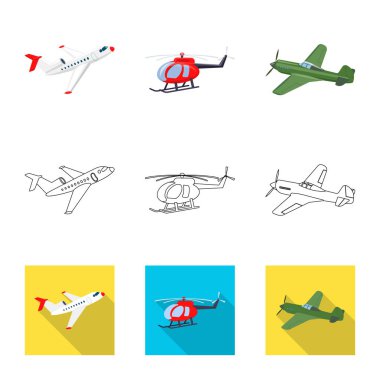 Uçak ve taşıma logo vektör Illustration. Uçak ve gökyüzü hisse senedi vektör çizim seti.