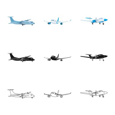 Uçak ve taşıma simge vektör Illustration. Web için uçak ve gökyüzü hisse senedi simgesi kümesi.