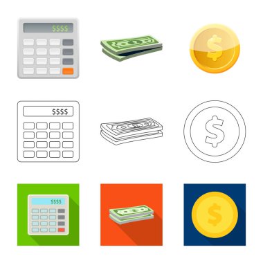 Banka ve para işareti vektör tasarımı. Hisse senedi için banka ve bill vektör simge kümesi.