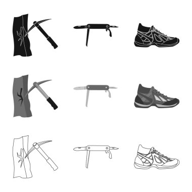 Dağcılık ve tepe simge vektör tasarımı. Dağcılık ve kamp stok vektör çizim.