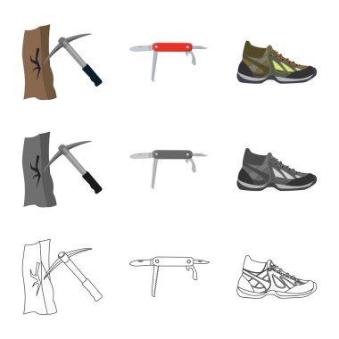 Dağcılık ve tepe simgesi yalıtılmış nesne. Dağcılık ve kamp set vektör simge stok için.