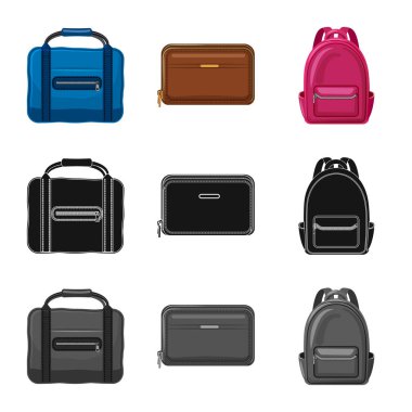 Bavul ve Bagaj işareti yalıtılmış nesne. Bavul ve yolculuk hisse senedi vektör çizim topluluğu.