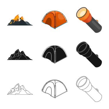 Dağcılık ve en yüksek işareti yalıtılmış nesne. Dağcılık ve kamp set vektör simge stok için.
