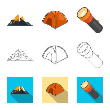 Dağcılık ve tepe logo vektör çizimi. Kamp ve dağcılık Topluluğu web için hisse senedi simgesi.