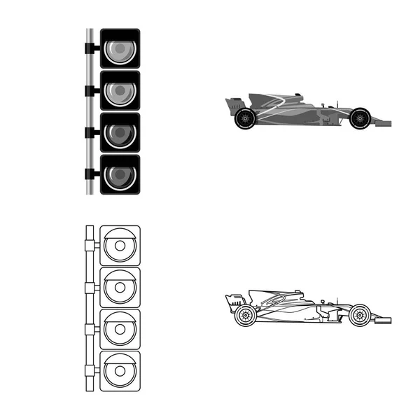 Illustrazione vettoriale di auto e rally simbolo. Raccolta di auto e icona vettore gara per magazzino . — Vettoriale Stock