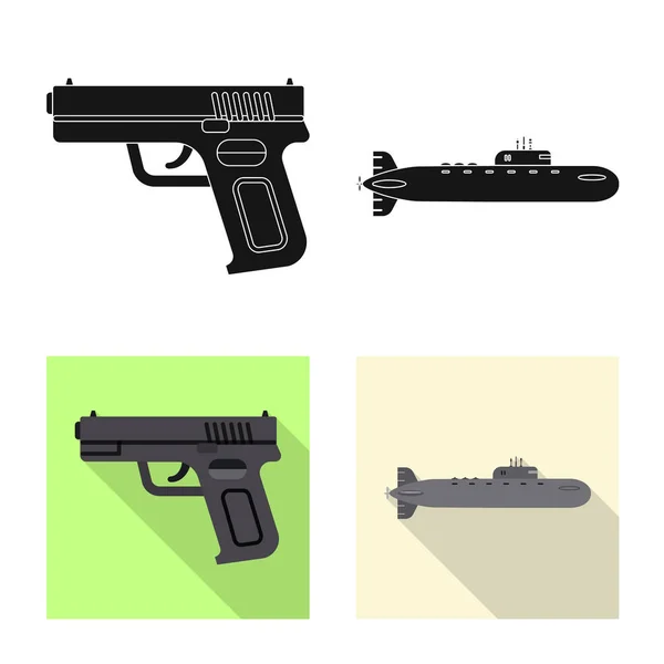 Projeto vetorial de arma e ícone de arma. Coleta de arma e símbolo de estoque de exército de web . — Vetor de Stock