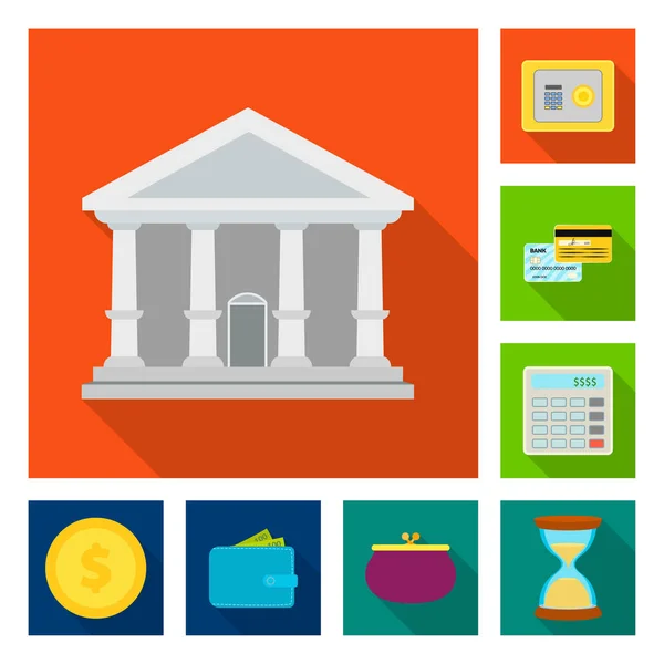 은행과 돈을 상징의 벡터 디자인입니다. 웹에 대 한 은행 및 빌 주식 기호 모음. — 스톡 벡터