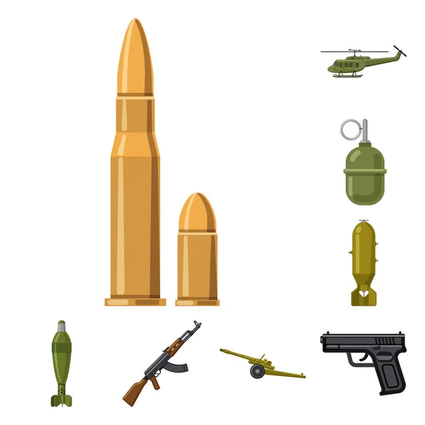 Izolovaný objekt zbraně a zbraň loga. Sada zbraní a armádní burzovní symbol pro web. — Stockový vektor