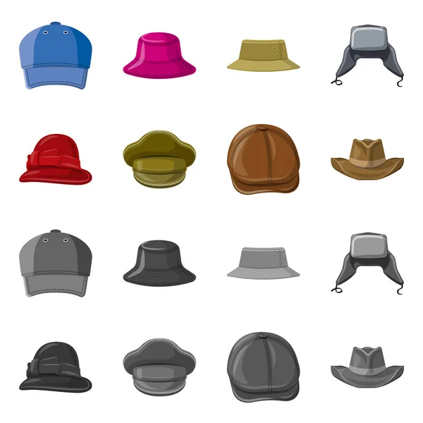 모자와 모자 로고의 고립 된 개체입니다. 헤드 기어와 액세서리 재고 벡터 일러스트 레이 션의 컬렉션. — 스톡 벡터