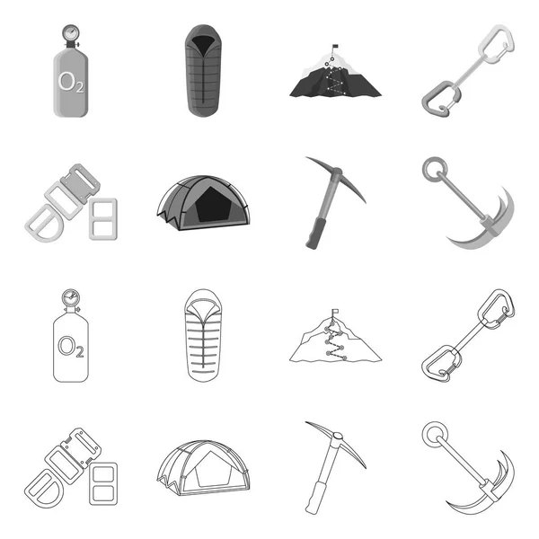 Geïsoleerde object van alpinisme en piek pictogram. Collectie van alpinisme en kamp voorraad vectorillustratie. — Stockvector