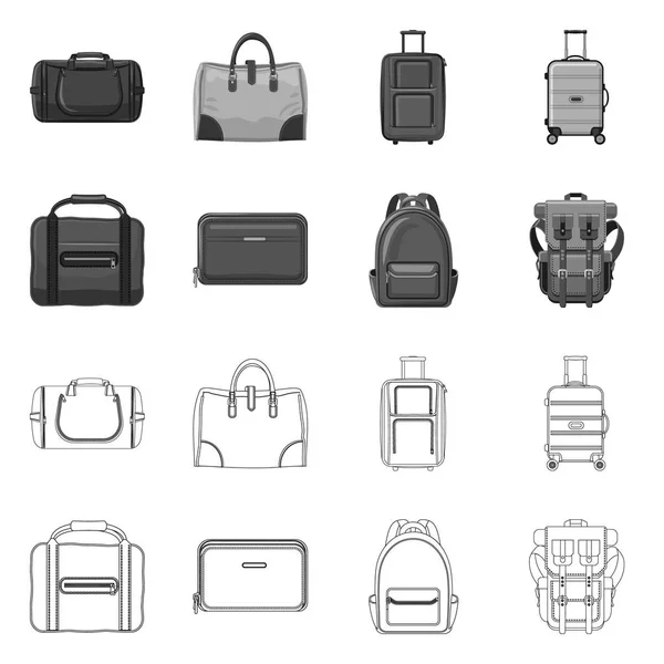 가방과 수하물 로그인의 벡터 그림입니다. 가방 및 여행 사진에 대 한 기호 웹 컬렉션. — 스톡 벡터