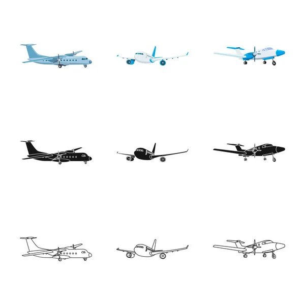 Vektorillustration des Flugzeugs und des Transportsymbols. Set von Flugzeug und Himmel Aktiensymbol für Web. — Stockvektor