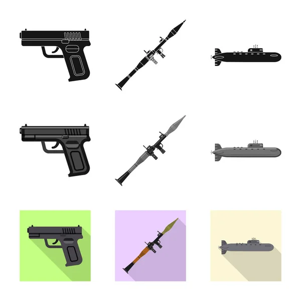 Diseño vectorial del arma y el símbolo de la pistola. Conjunto de armas y ejército stock vector ilustración . — Vector de stock