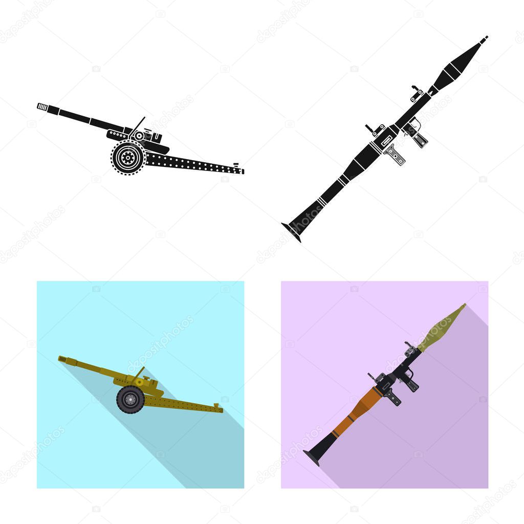 Isolated object of weapon and gun sign. Collection of weapon and army stock vector illustration.