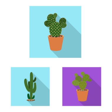 Kaktüs ve pot logo vektör Illustration. Kaktüs ve kaktüsler koleksiyonu vektör hisse senedi simgesi.