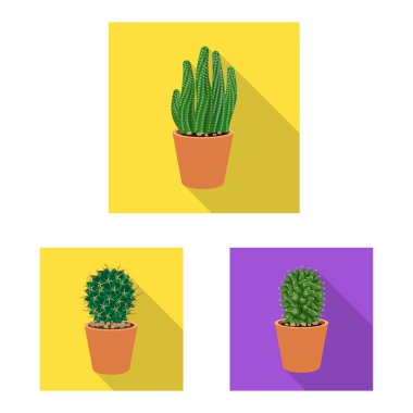 Kaktüs ve pot simge vektör Illustration. Kaktüs ve kaktüsler hisse senedi vektör çizim koleksiyonu.