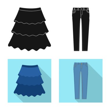 Kadın ve giyim işareti vektör tasarımı. Hisse senedi için kadın ve aşınma vektör simge topluluğu.