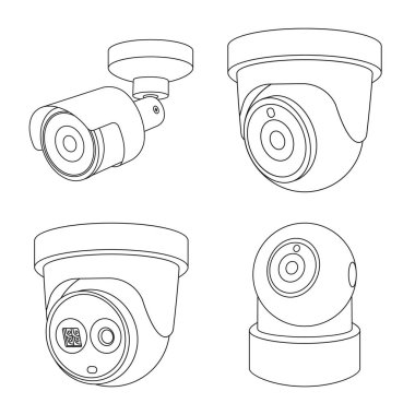 Vektör çizim cctv ve kamera simgesi. Cctv ve sistem stok vektör çizim topluluğu.