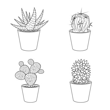 Kaktüs ve pot logo vektör Illustration. Kaktüs ve web için kaktüsler hisse senedi simgesi.