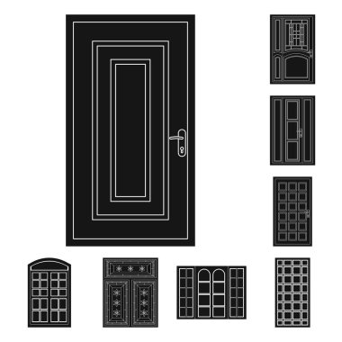 Kapı ve ön simgesi yalıtılmış nesne. Kapı ve ahşap hisse senedi simgesi web için set.