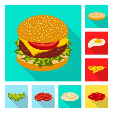 Burger ve sandviç logo vektör tasarımı. Web için burger ve dilim hisse senedi simgesi kümesi.