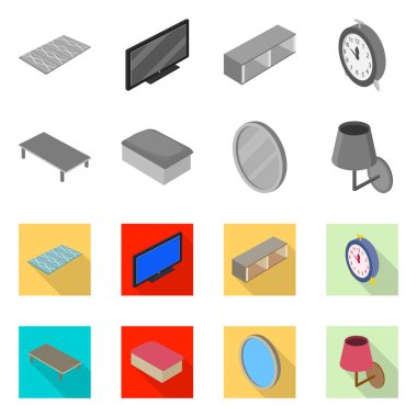 Yatak odası ve oda logo vektör Illustration. Hisse senedi için yatak ve mobilya vektör simge kümesi.