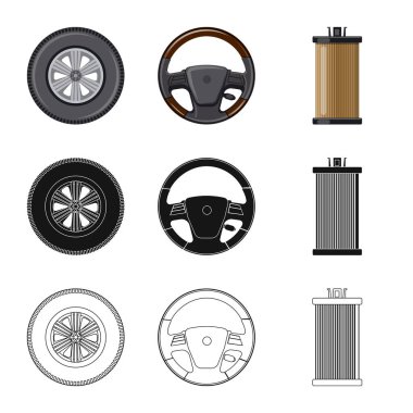 Auto illüstrasyon vektör ve işareti bölüm. Oto, araba hisse senedi vektör çizim topluluğu.