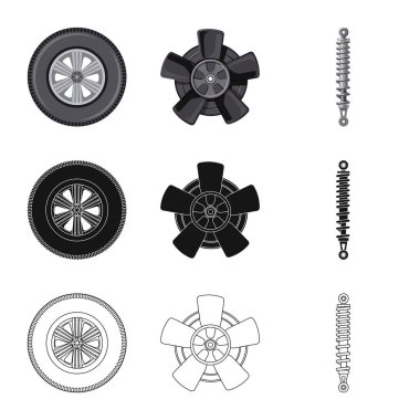 Auto illüstrasyon vektör ve işareti bölüm. Oto, araba hisse senedi vektör çizim seti.
