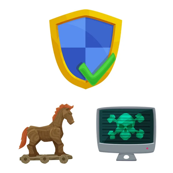 Ilustración vectorial de virus e icono seguro. Colección de virus e ilustración del vector de stock cibernético . — Vector de stock