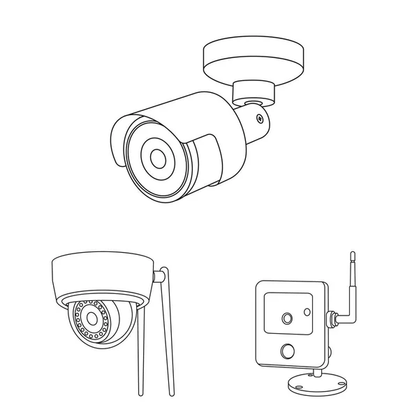 Векторная иллюстрация видеонаблюдения и вывески камеры. Коллекция изображений с камер видеонаблюдения и векторных изображений . — стоковый вектор