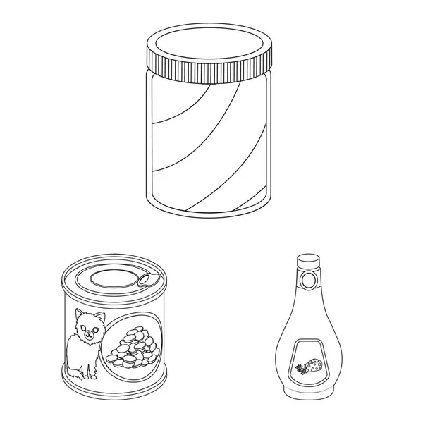 Ilustración vectorial de lata y logotipo de alimentos. Conjunto de ilustración de vectores de latas y paquetes . — Vector de stock