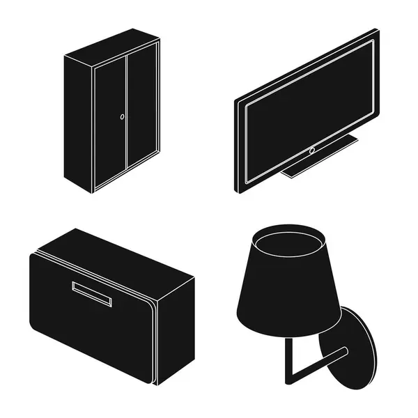 Illustrazione vettoriale della camera da letto e del logo della camera. Set di camera da letto e mobili stock simbolo per il web . — Vettoriale Stock