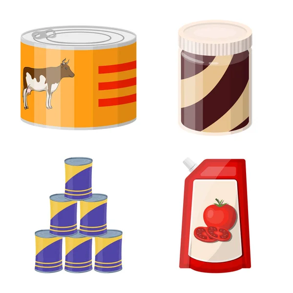 Design vetorial de lata e ícone de comida. Conjunto de lata e pacote vetor ícone para estoque . — Vetor de Stock