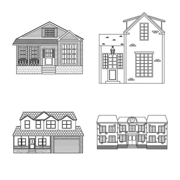 Векторное проектирование здания и переднего знака. Коллекция векторной иллюстрации здания и крыши . — стоковый вектор