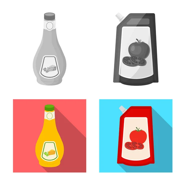 Objeto aislado de lata y logotipo de los alimentos. Conjunto de ilustración de vectores de latas y paquetes . — Vector de stock