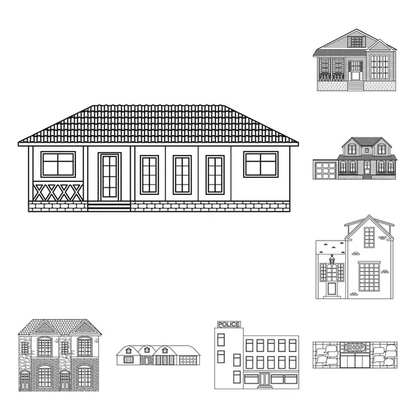 Objeto isolado de construção e sinal frontal. Conjunto de construção e telhado estoque vetor ilustração . — Vetor de Stock