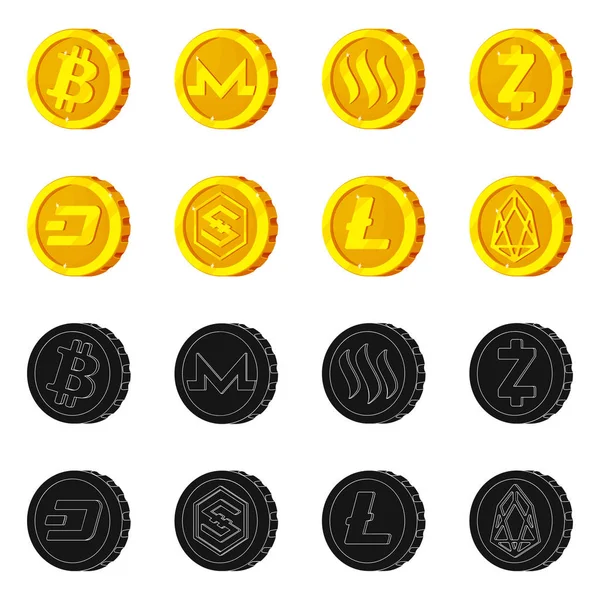 Ilustración vectorial de criptomoneda e icono de moneda. Conjunto de criptomoneda y criptomoneda vector de stock ilustración . — Vector de stock