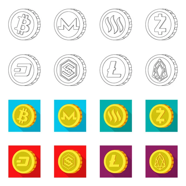 Ilustración vectorial de criptomoneda y símbolo de moneda. Conjunto de criptomoneda y criptomoneda símbolo de stock para web . — Vector de stock