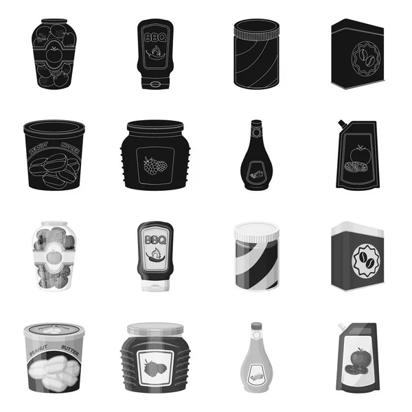 Ilustração vetorial de lata e ícone de comida. Conjunto de lata e pacote vetor ícone para estoque . — Vetor de Stock
