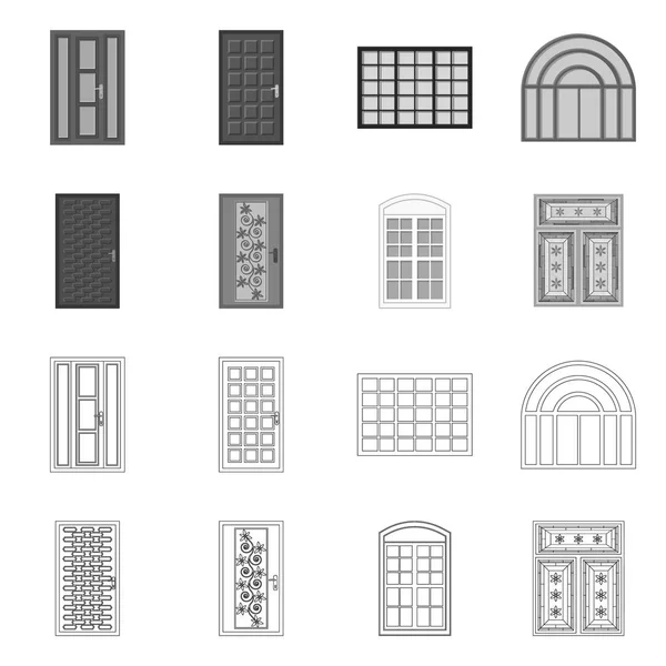 Objeto aislado de puerta y símbolo frontal. Conjunto de ilustración vectorial de puerta y madera . — Archivo Imágenes Vectoriales