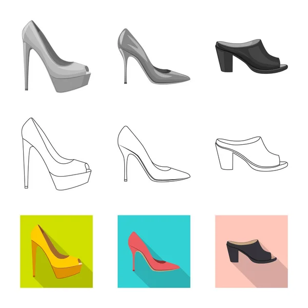 Oggetto isolato di calzature e segno donna. Set di calzature e piedi simbolo stock per il web . — Vettoriale Stock