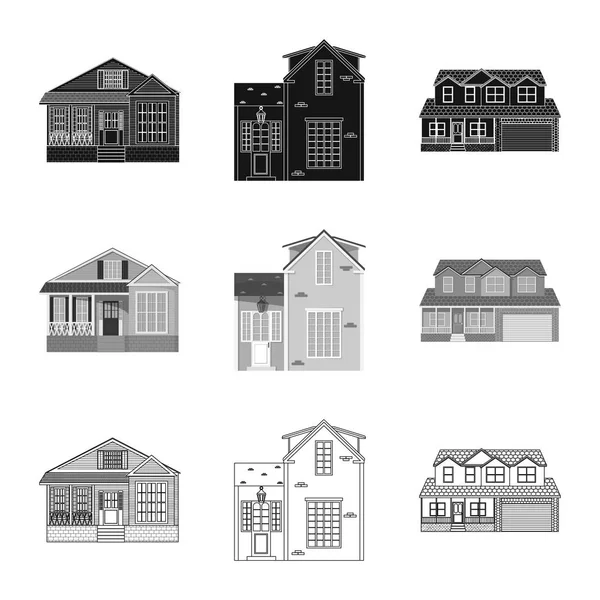 Vector illustration of building and front logo. Set of building and roof stock vector illustration. — Stock Vector