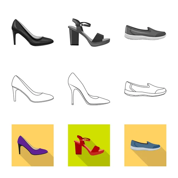 Objet isolé de chaussures et signe de femme. Collection de chaussures et illustration vectorielle du stock de pieds . — Image vectorielle