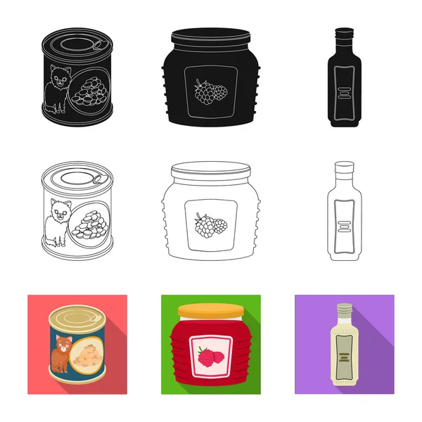 Ilustración vectorial de lata y logotipo de alimentos. Colección de lata y paquete de símbolo de stock para la web . — Archivo Imágenes Vectoriales