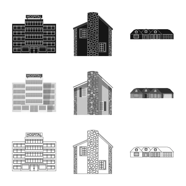 Illustration vectorielle du bâtiment et panneau avant. Ensemble d'icône vectorielle de bâtiment et de toit pour stock . — Image vectorielle