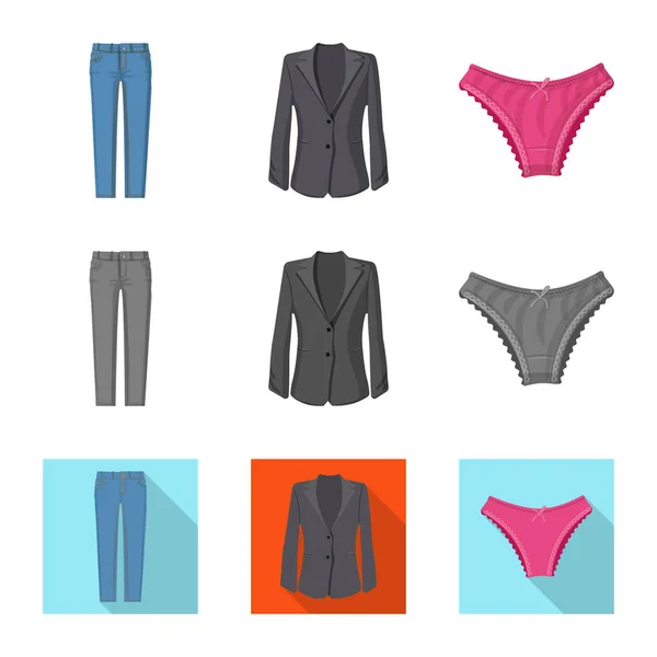 Objeto aislado de la mujer y símbolo de la ropa. Conjunto de mujer y desgaste símbolo de stock para la web . — Vector de stock