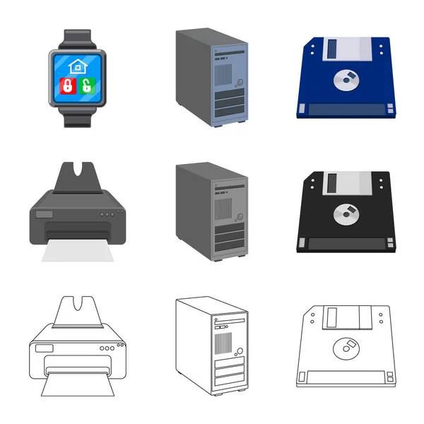 Изолированный объект ноутбука и логотип устройства. Набор ноутбука и символа запаса сервера для веб . — стоковый вектор