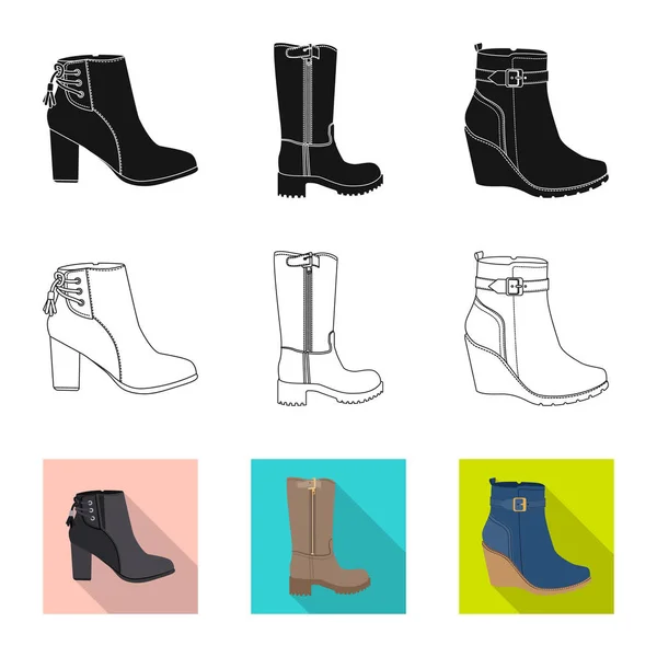 Vektorillustration av skodon och kvinna symbol. Insamling av skor och fot vektor ikonen för lager. — Stock vektor