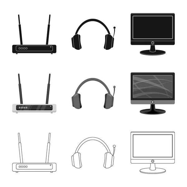 Illustration vectorielle de l'ordinateur portable et du symbole de l'appareil. Ensemble de symbole stock d'ordinateur portable et de serveur pour le Web . — Image vectorielle