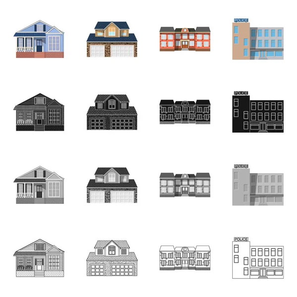 建筑和前面标志的向量例证。网站建筑和屋顶股票符号的收集. — 图库矢量图片